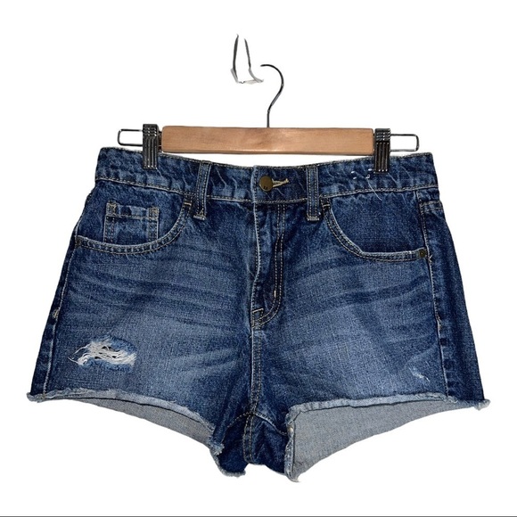 MOSSIMO High Rise Short Short Denim Jean Shorts Distressed Dark Wash Shorts - Picture 1 of 6
